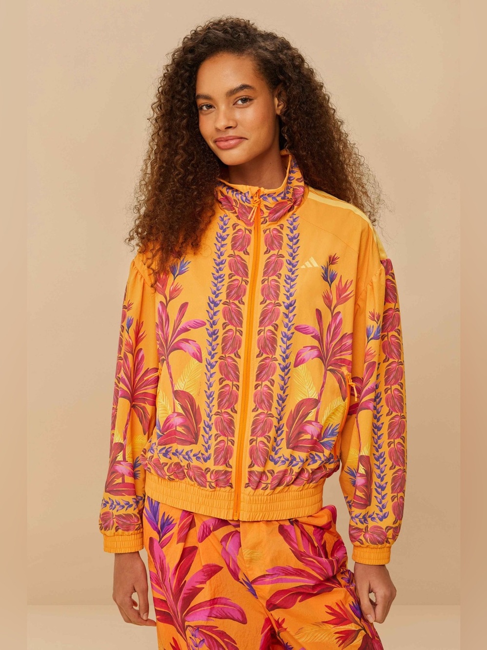 FARM RIO x ADIDAS Tropical Breeze Bright Orange Floral Jacket